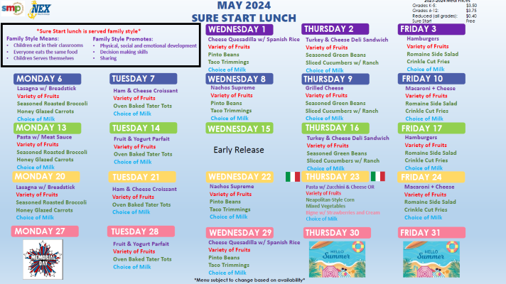 Sure Start May Lunch Menu