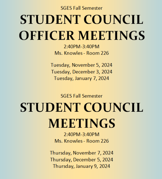 Student Council Meeting Schedule