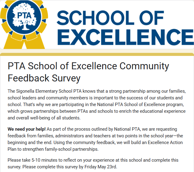 PTA School Of Excellence Survey